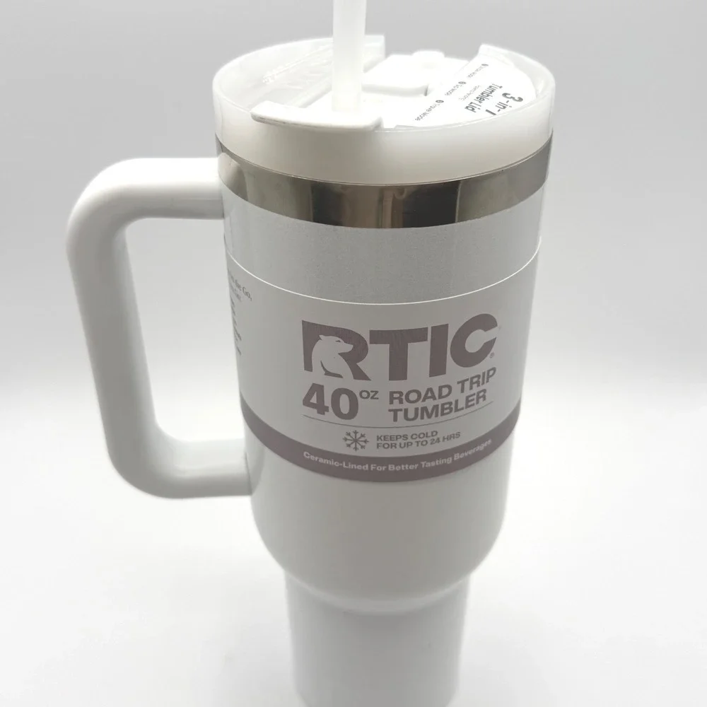 RTIC 40oz Road Trip Tumbler White Ceramic Lined Insulated Travel Mug with Handle